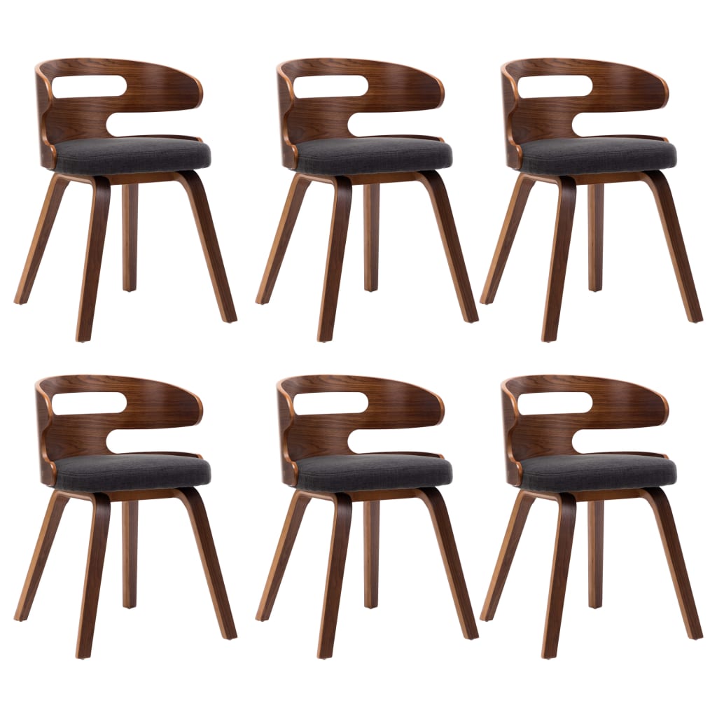 vidaXL Καρέκλες Τραπεζαρίας 6 τεμ. Σκούρο Γκρι Λυγισμένο Ξύλο / Ύφασμα