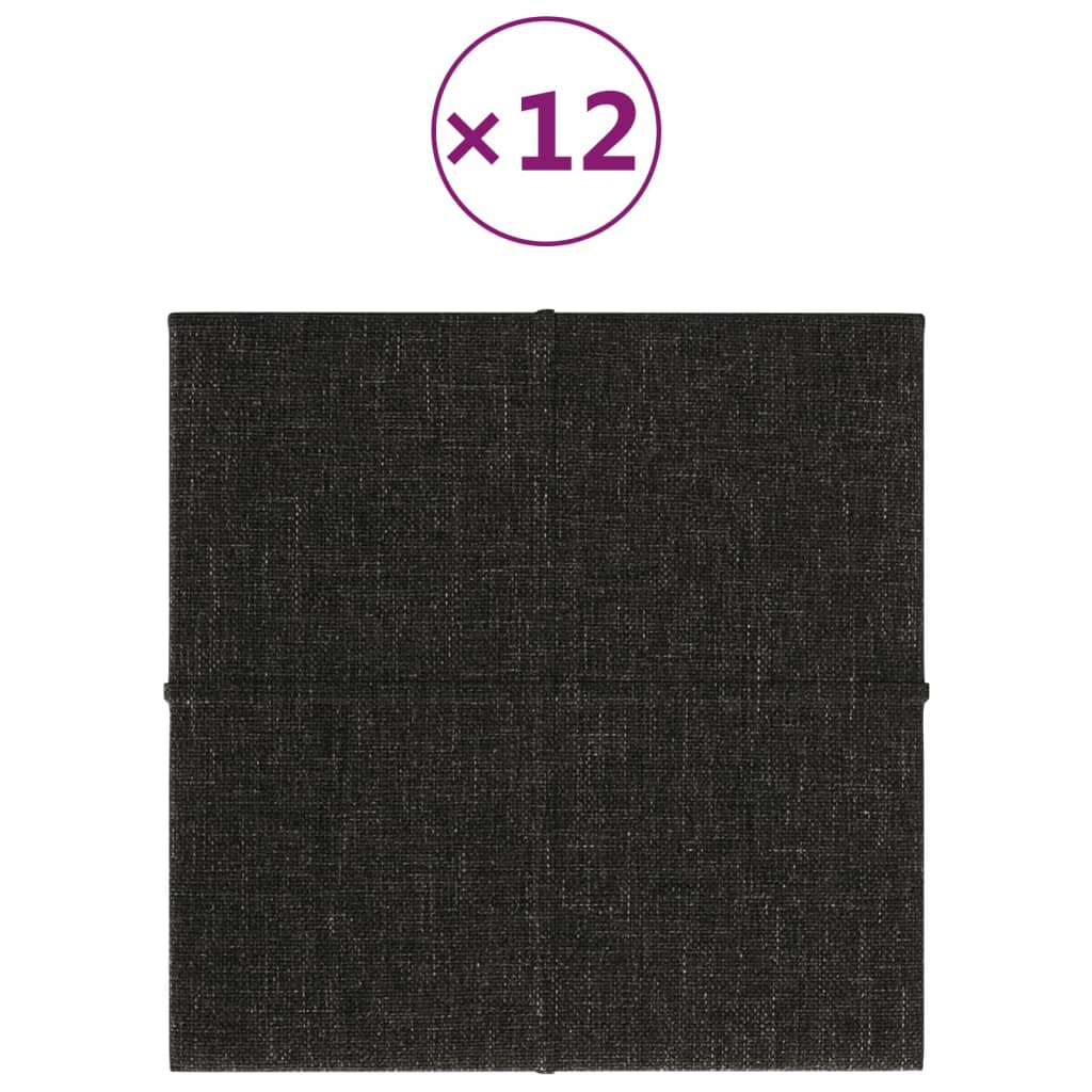 vidaXL Πάνελ Τοίχου 12 τεμ. Μαύρος 30 x 30 εκ. 1,08 μ² Υφασμα