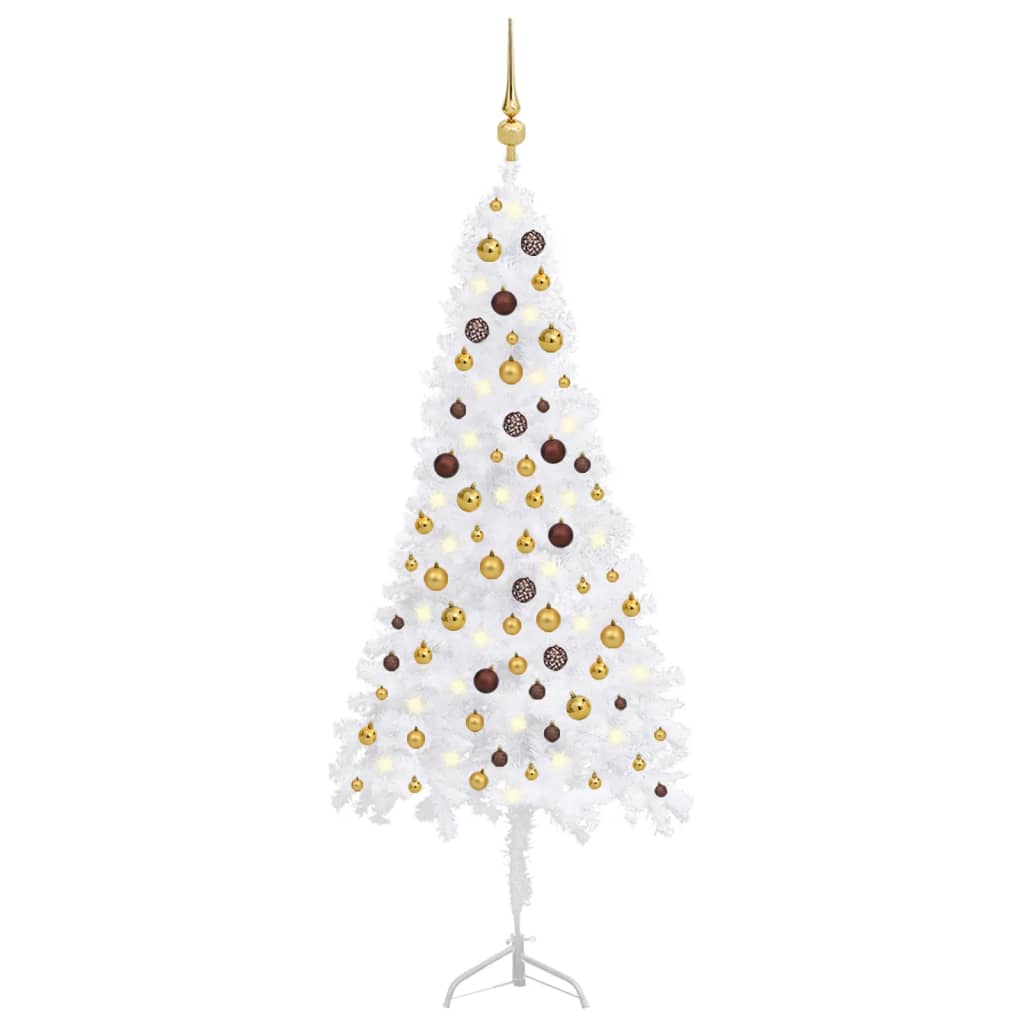 vidaXL Χριστουγεν. Δέντρο Γωνιακό Τεχνητό LED/Μπάλες Λευκό 180 εκ. PVC