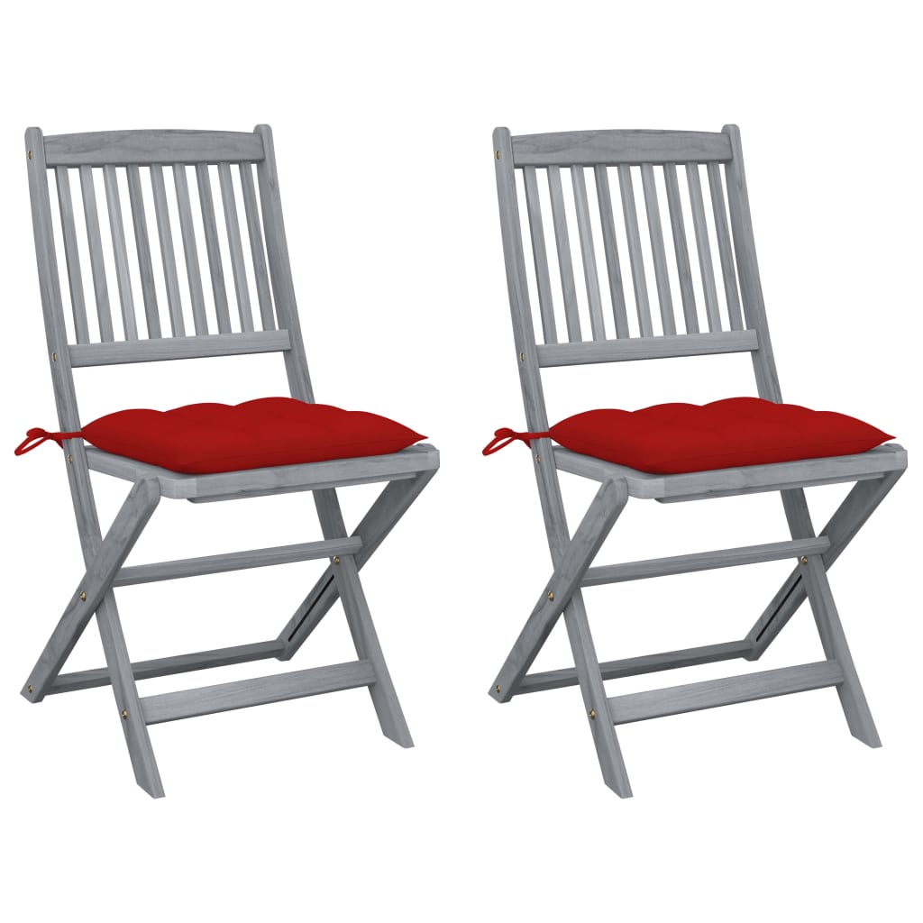 vidaXL Καρέκλες Εξ. Χώρου Πτυσσόμενες 2 τεμ. Ξύλο Ακακίας με Μαξιλάρια