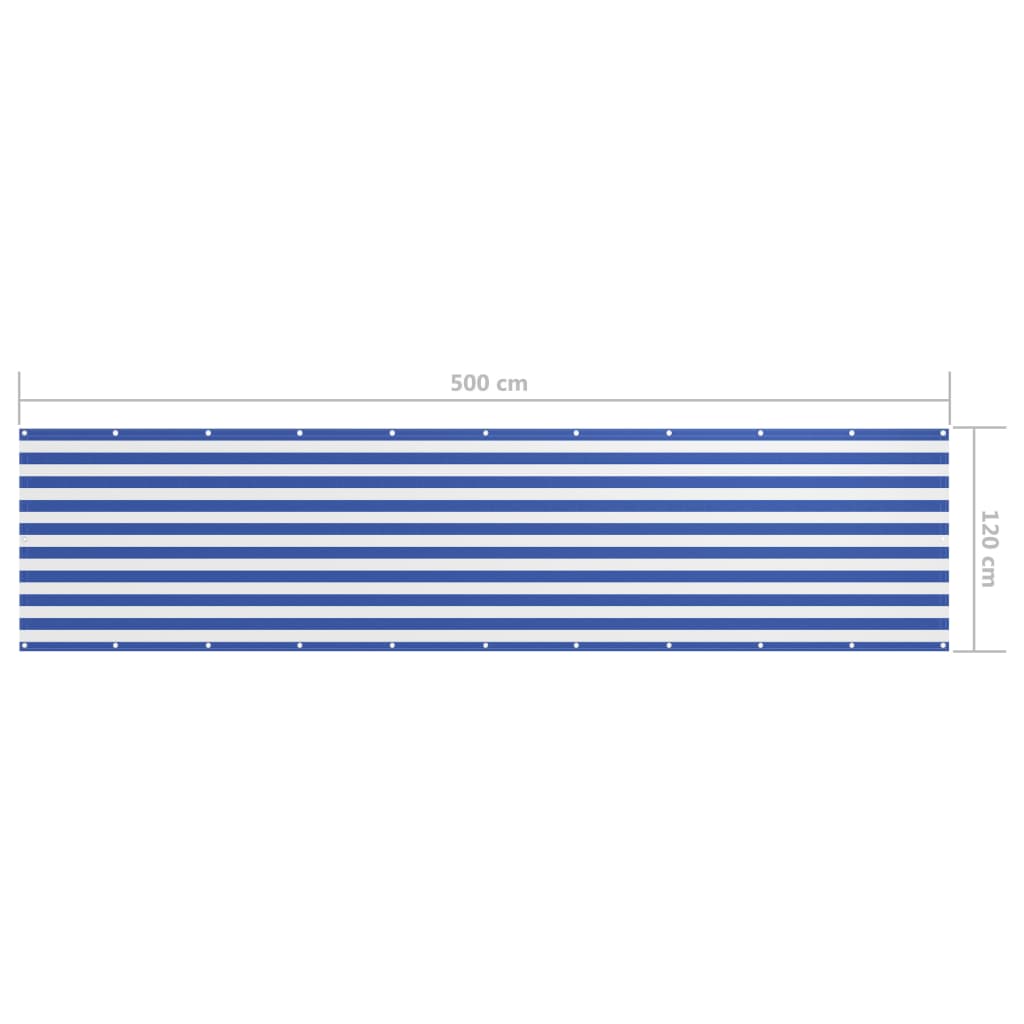vidaXL Διαχωριστικό Βεράντας Λευκό/Μπλε 120 x 500 εκ. Ύφασμα Oxford