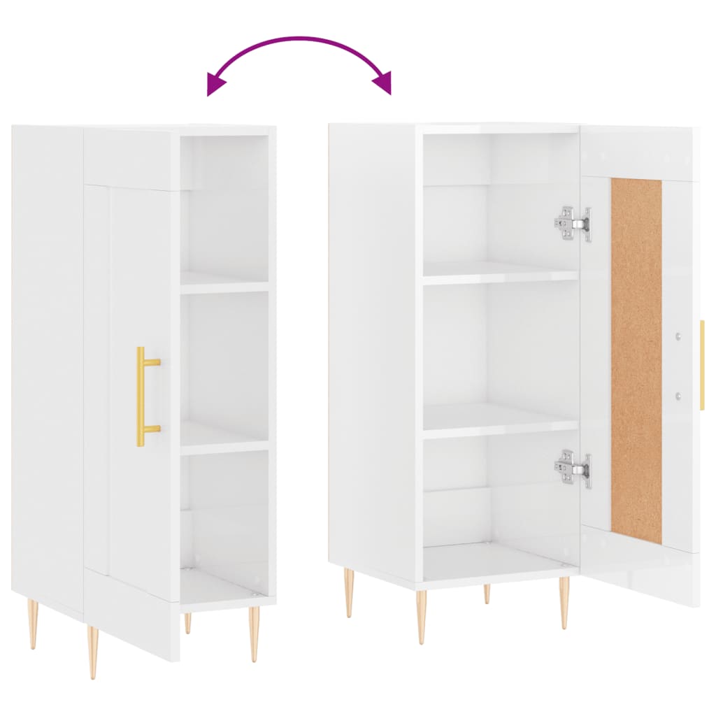 vidaXL Ντουλάπι Γυαλιστερό Λευκό 34,5x34x90 εκ. Επεξεργασμένο Ξύλο