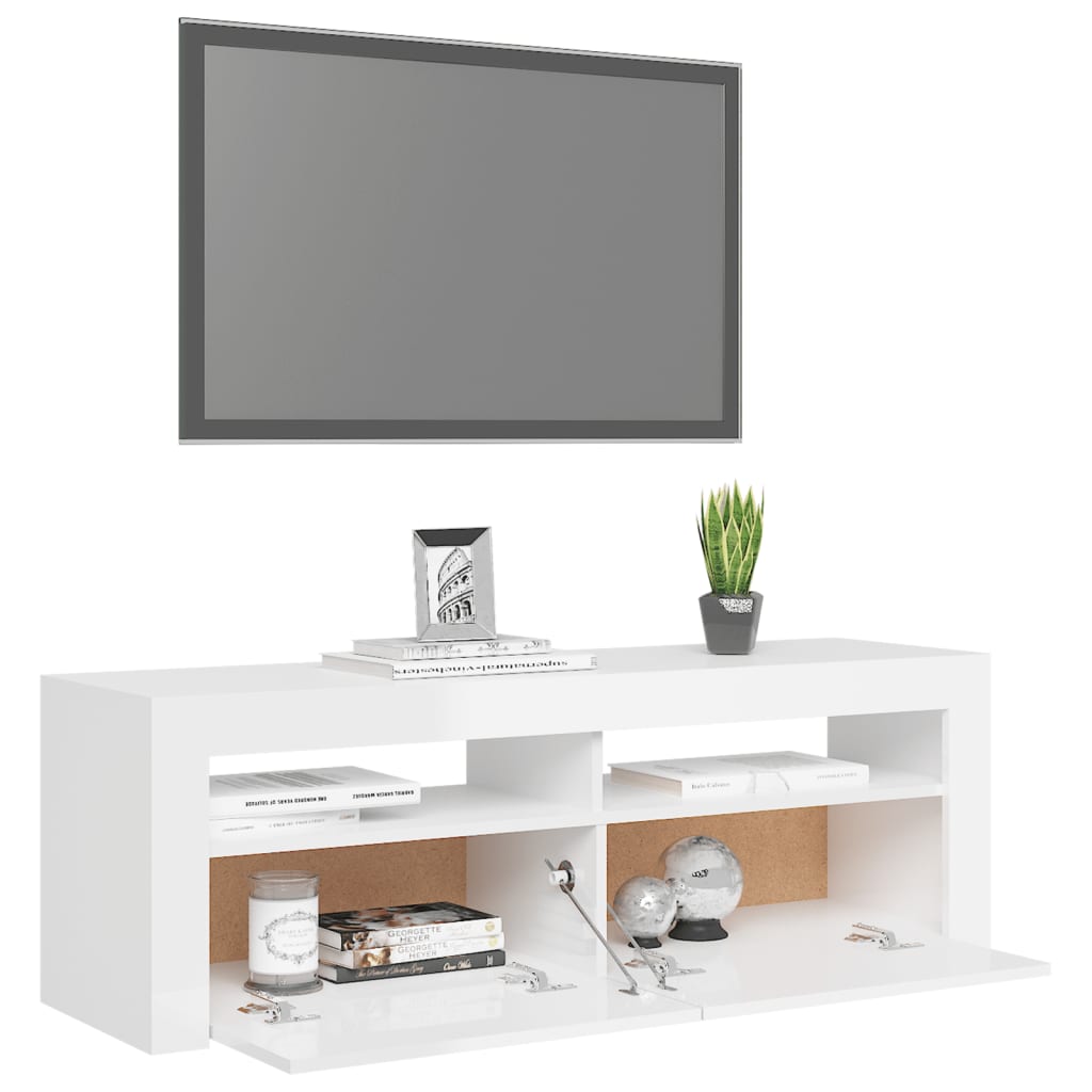 vidaXL Έπιπλο Τηλεόρασης με LED Γυαλιστερό Λευκό 120 x 35 x 40 εκ.