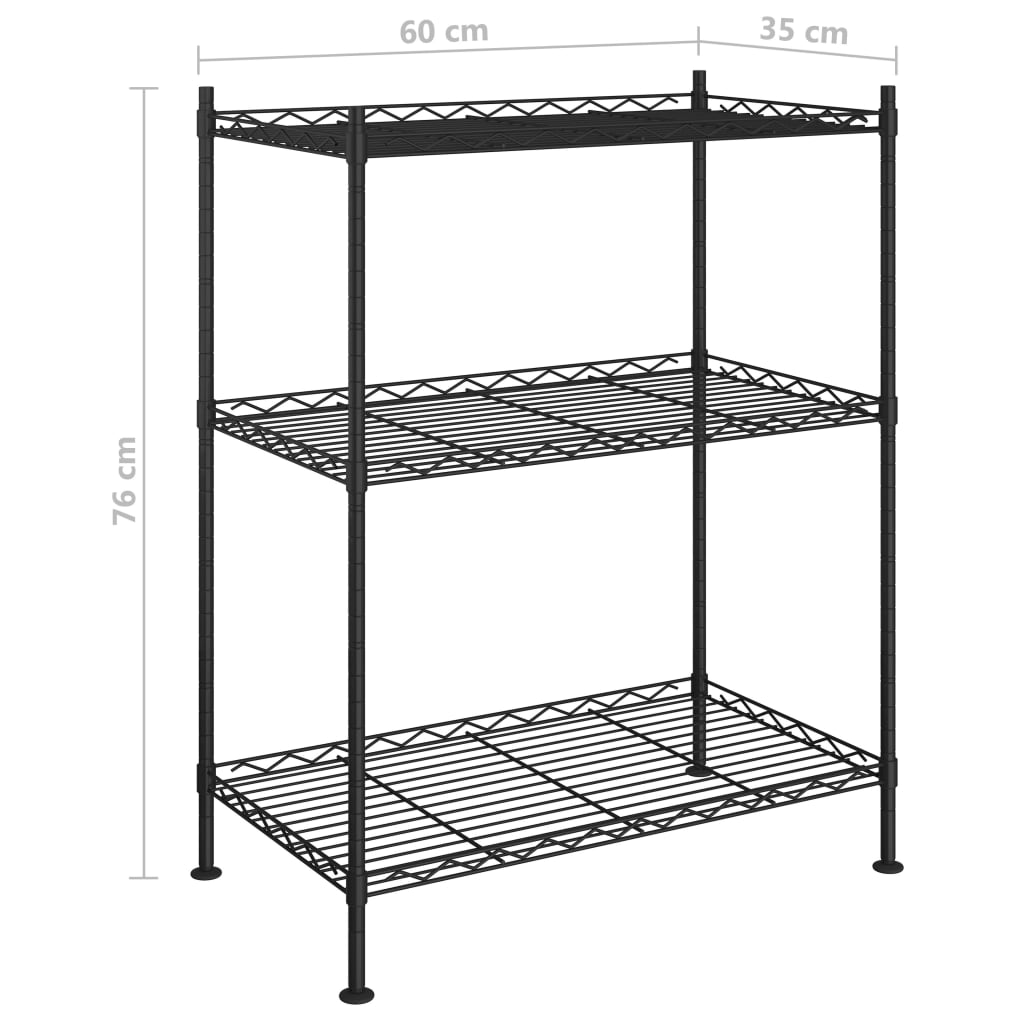 vidaXL Ραφιέρα Αποθήκευσης 3 Επιπέδων Μαύρη 60 x 35 x 76 εκ. 150 κιλά