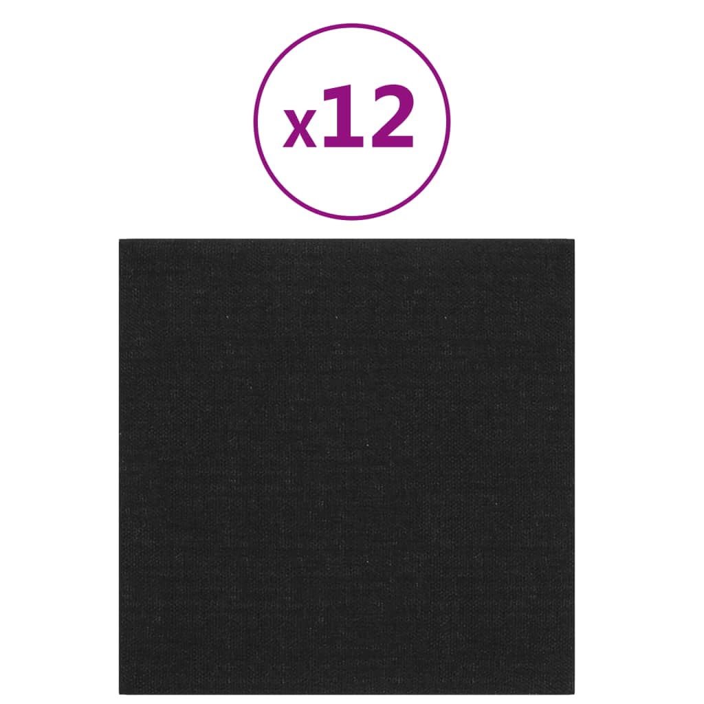 vidaXL Πάνελ Τοίχου 12 τεμ. Μαύρος 30 x 30 εκ. 1,08 μ² Υφασμα