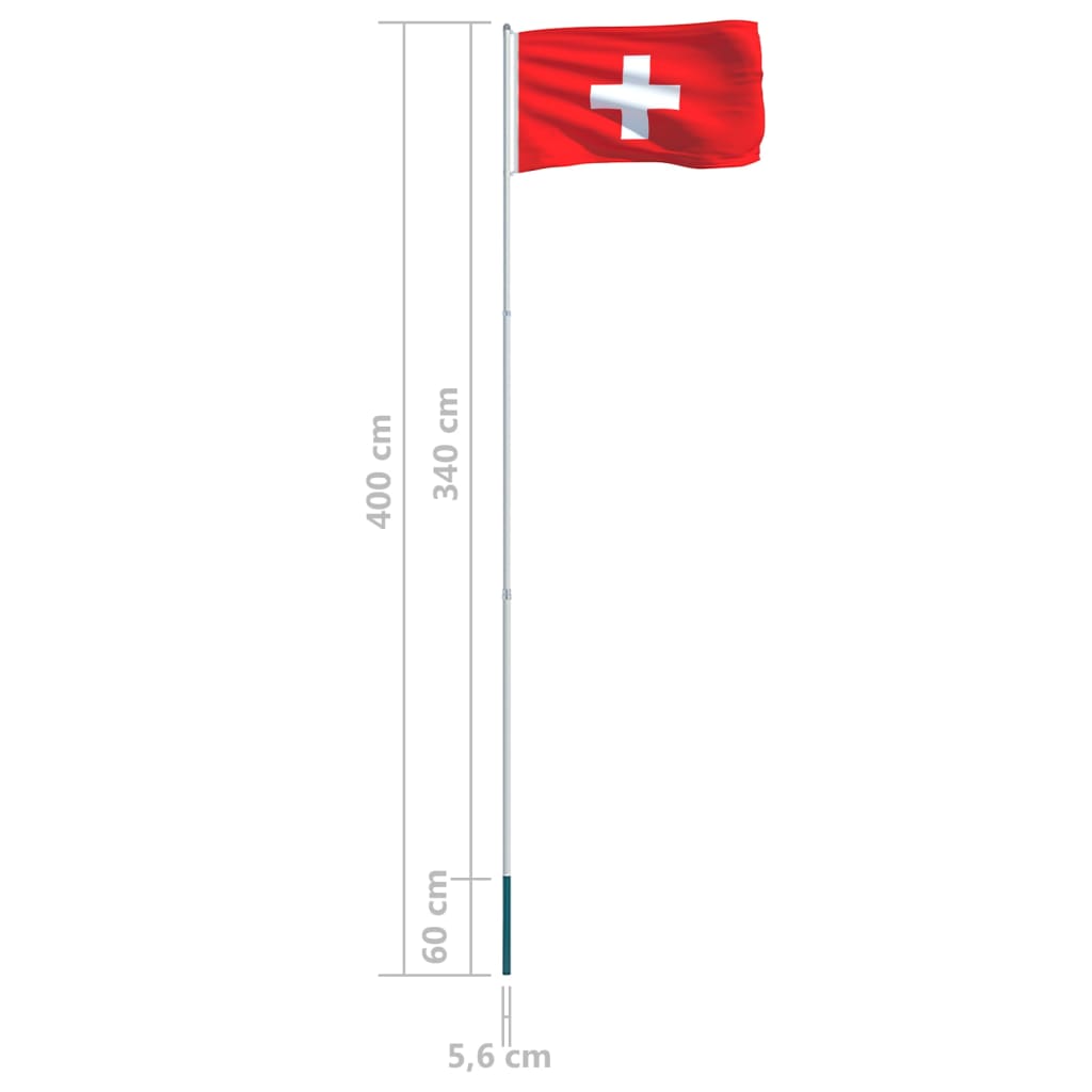 vidaXL Σημαία Ελβετίας 4 μ. με Ιστό Αλουμινίου