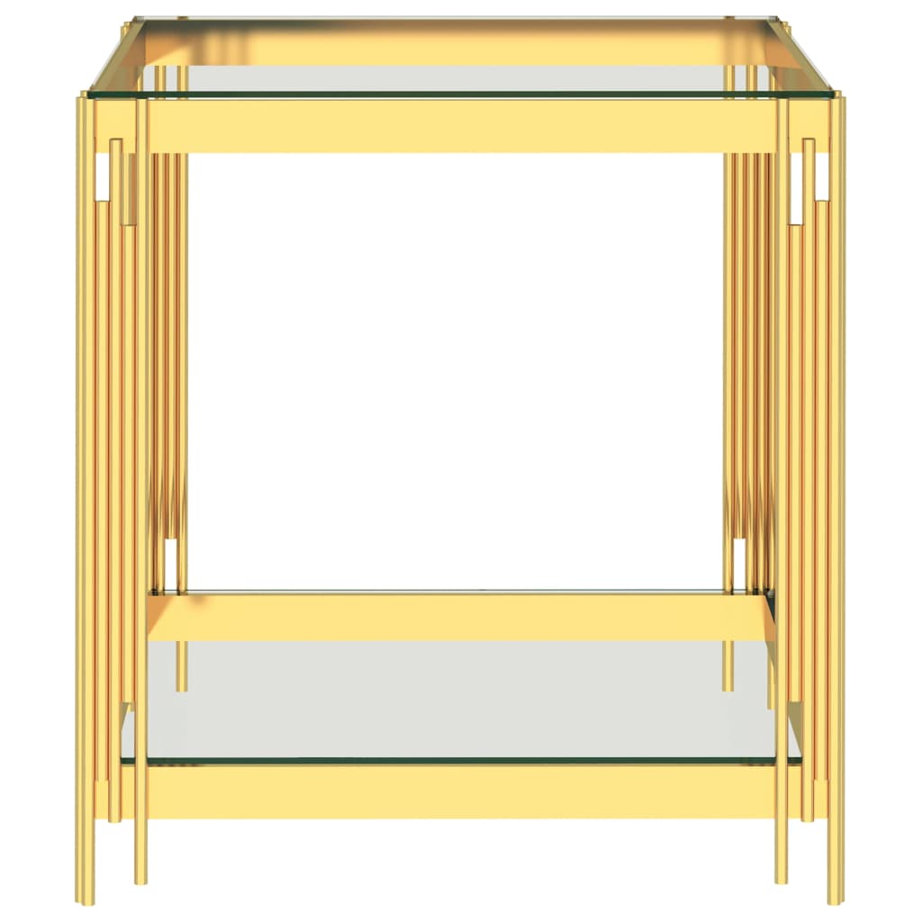 vidaXL Τραπέζι Σαλονιού Χρυσό 55x55x55 εκ. από Ανοξ. Ατσάλι και Γυαλί