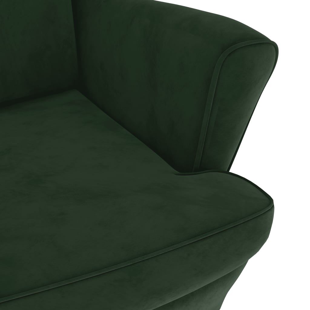 vidaXL Πολυθρόνα Σκούρο Πράσινο Βελούδινη με Σκαμπό