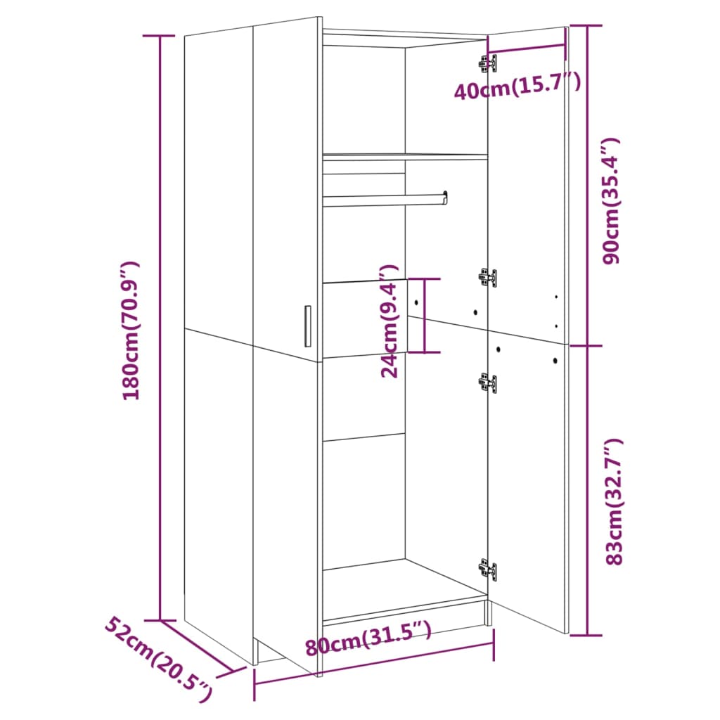 vidaXL Ντουλάπα Καφέ Δρυς 80 x 52 x 180 εκ. από Επεξεργασμένο Ξύλο