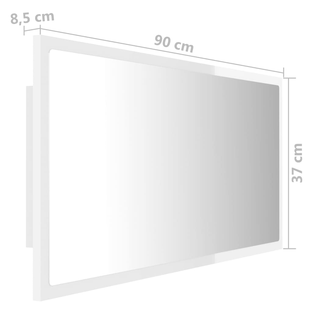 vidaXL Καθρέφτης Μπάνιου με LED Γυαλ. Λευκό 90x8,5x37εκ. Ακρυλικός