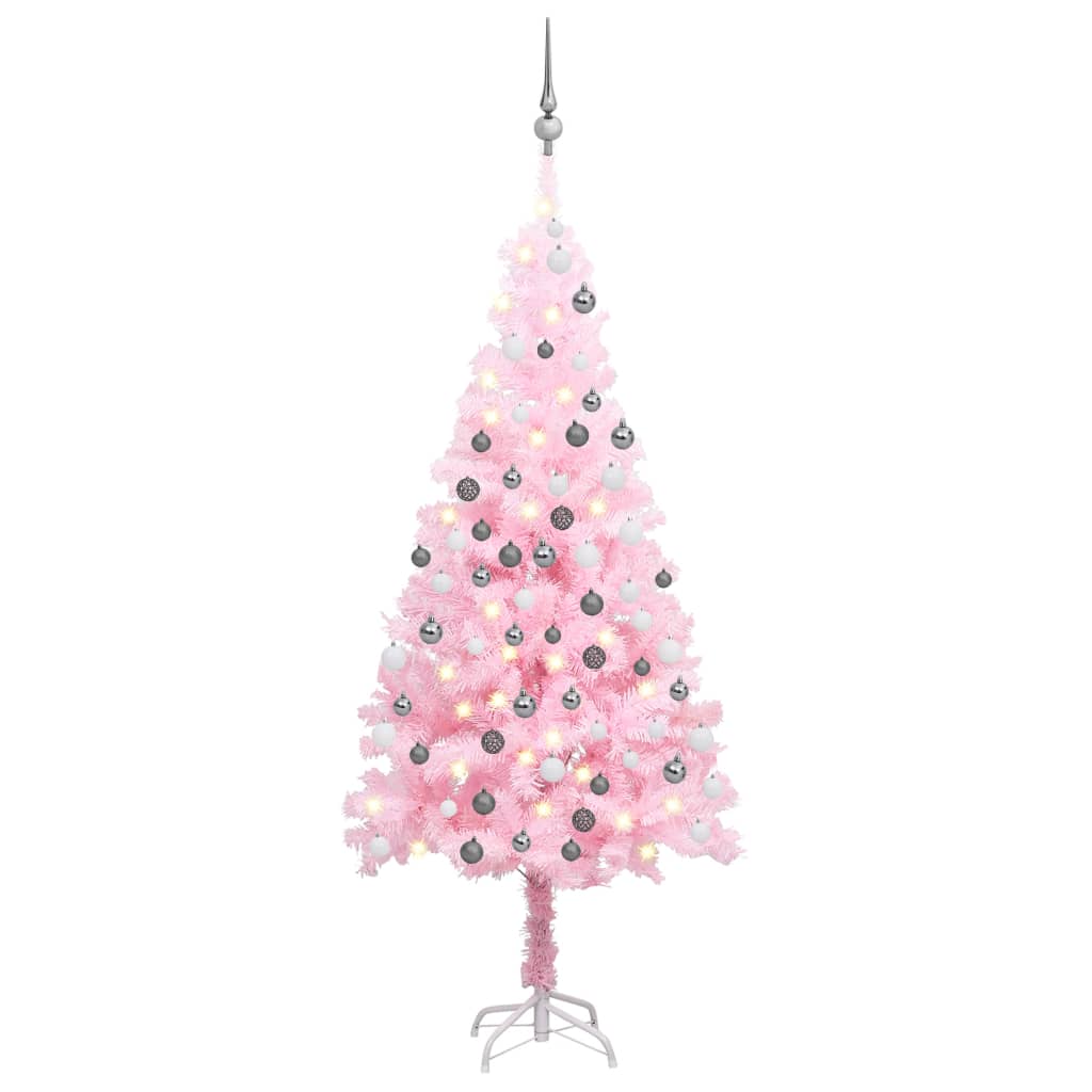 vidaXL Χριστουγεν. Δέντρο Προφωτισμένο Τεχνητό Μπάλες Ροζ 120εκ PVC