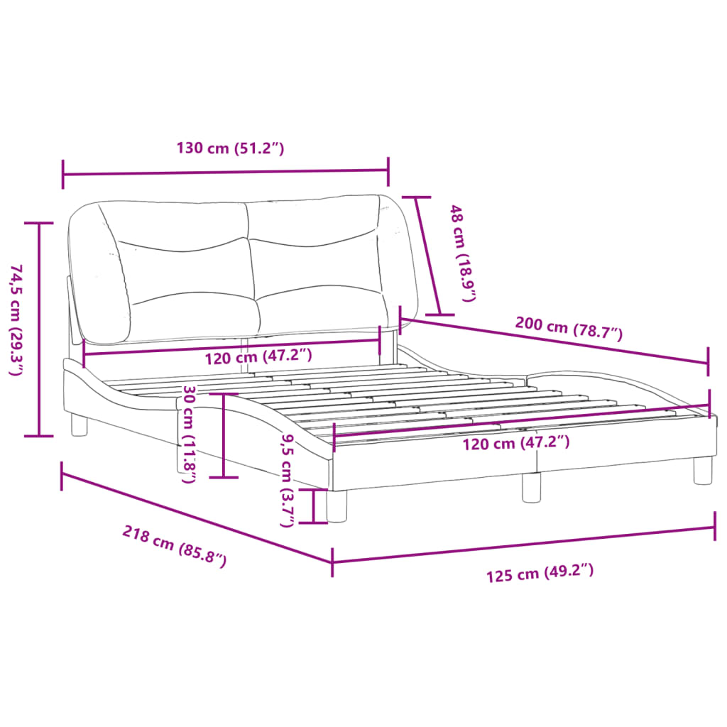 vidaXL Πλαίσιο Κρεβατιού με Κεφαλάρι Κρεμ 120x200 εκ. Υφασμάτινο