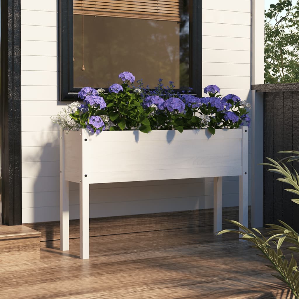 vidaXL Ζαρντινιέρα Λευκή 110 x 31 x 70 εκ. από Μασίφ Ξύλο Πεύκου