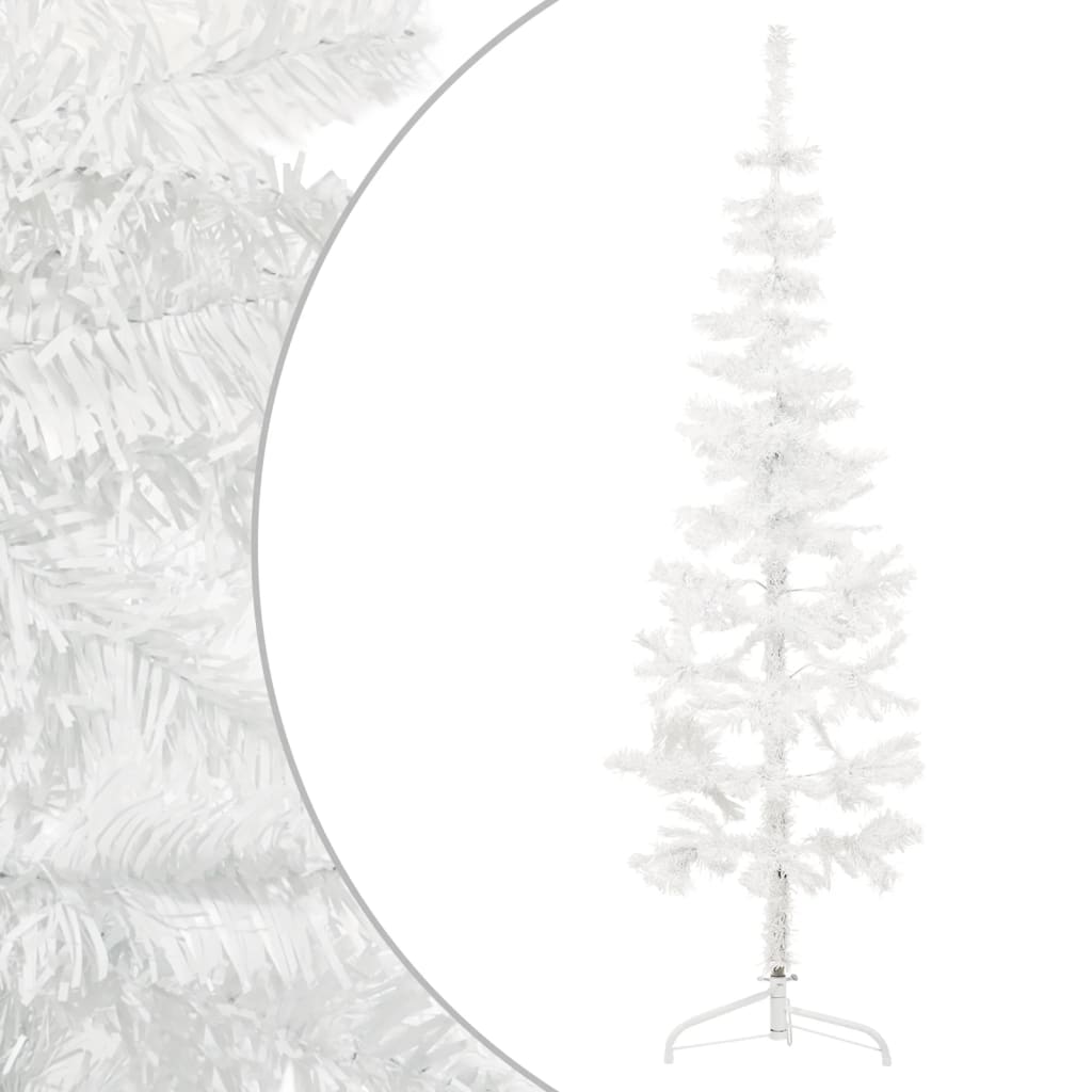 vidaXL Χριστουγεν. Δέντρο Slim Τεχνητό Μισό με Βάση Λευκό 120 εκ.