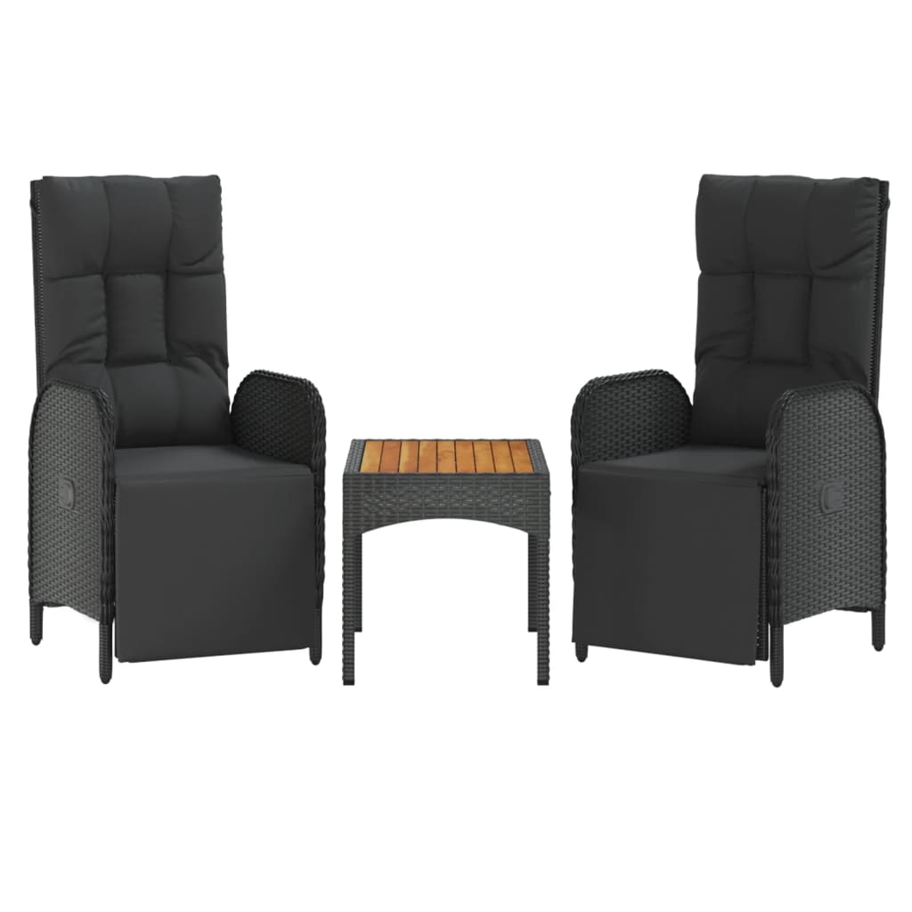 vidaXL Καρέκλες Ανακλινόμενες 2 Τεμ. με Τραπέζι Μαύρες Συνθετικό Ρατάν