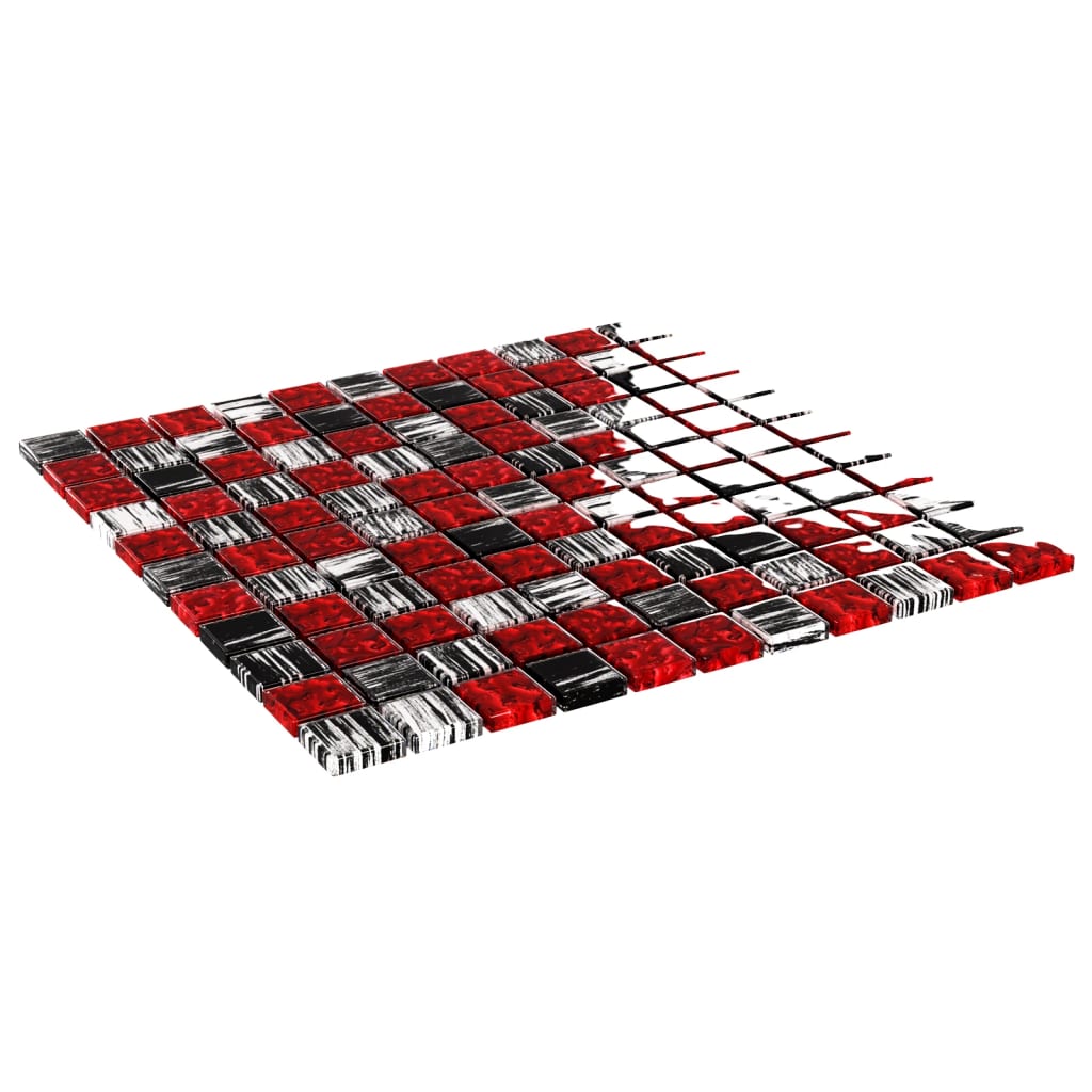 vidaXL Μωσαϊκά Πλακάκια 11 τεμ. Μαύρα / Κόκκινα 30 x 30 εκ. Γυάλινα