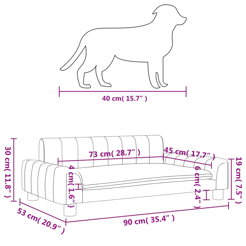 vidaXL Κρεβάτι Σκύλου Γκρι 90 x 53 x 30 εκ. από Συνθετικό Δέρμα