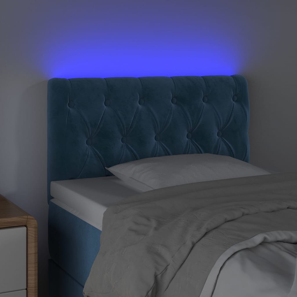 vidaXL Κεφαλάρι Κρεβατιού LED Σκούρο Μπλε 80x7x78/88 εκ. Βελούδινο