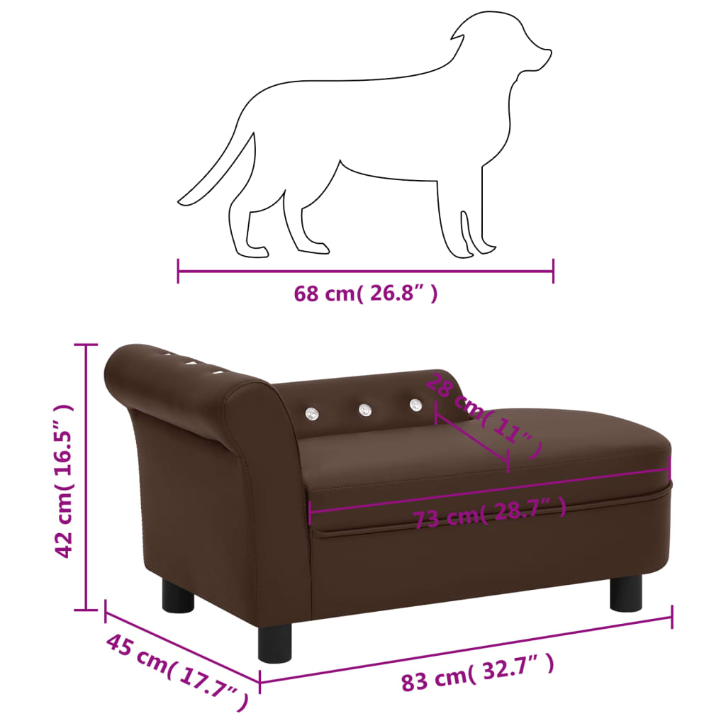 vidaXL Καναπές-Κρεβάτι Σκύλου Καφέ 83x45x42 εκ. από Συνθετικό Δέρμα