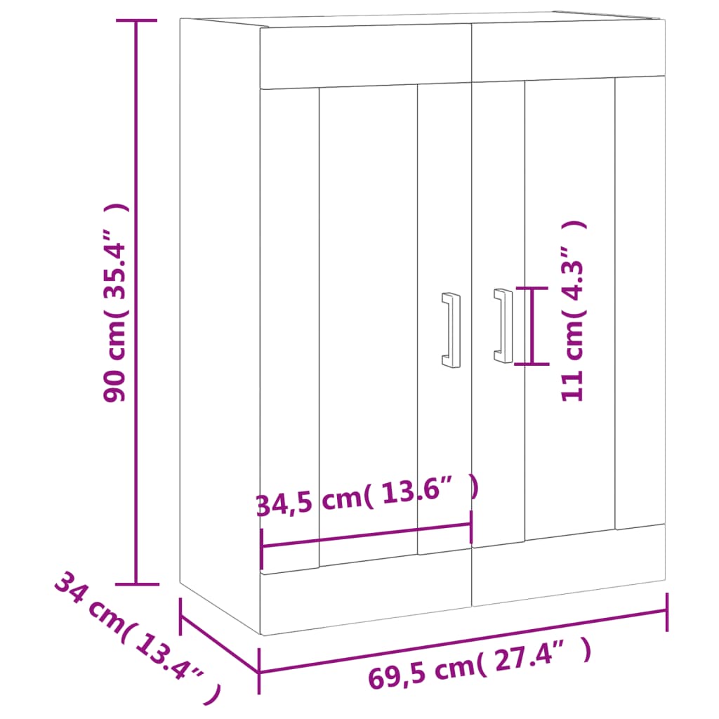vidaXL Ντουλάπι Τοίχου Καφέ Δρυς 69,5 x 34 x 90 εκ.