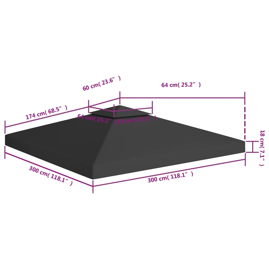 vidaXL Κάλυμμα για Κιόσκι 2 Επιπέδων Μαύρο 3 x 3 μ. 310 γρ./μ²