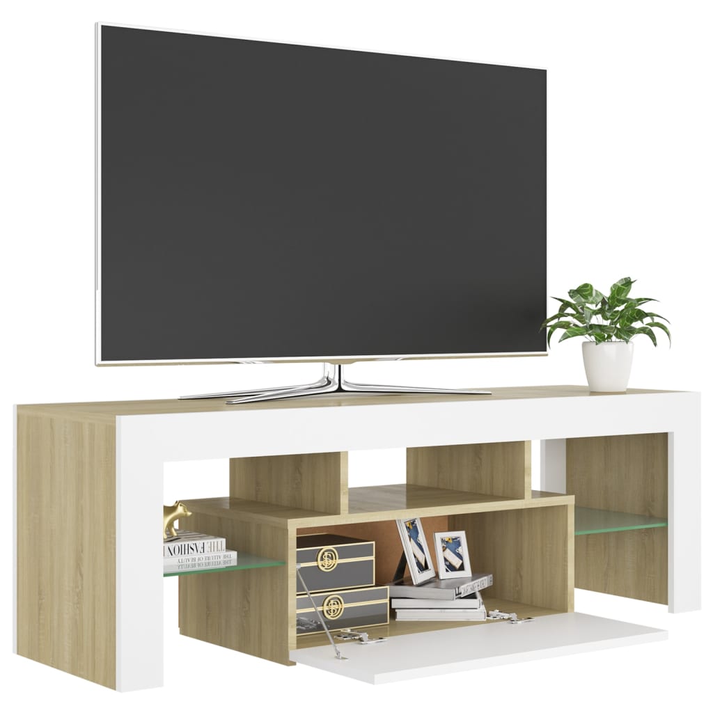 vidaXL Έπιπλο Τηλεόρασης με LED Λευκό & Sonoma Δρυς 120 x 35 x 40 εκ.