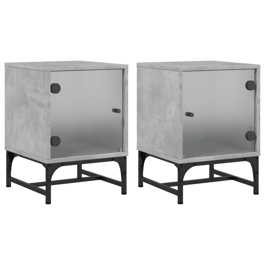 vidaXL Κομοδίνα 2 τεμ. Γκρι Σκυρ. 35x37x50 εκ. με Γυάλινες Πόρτες