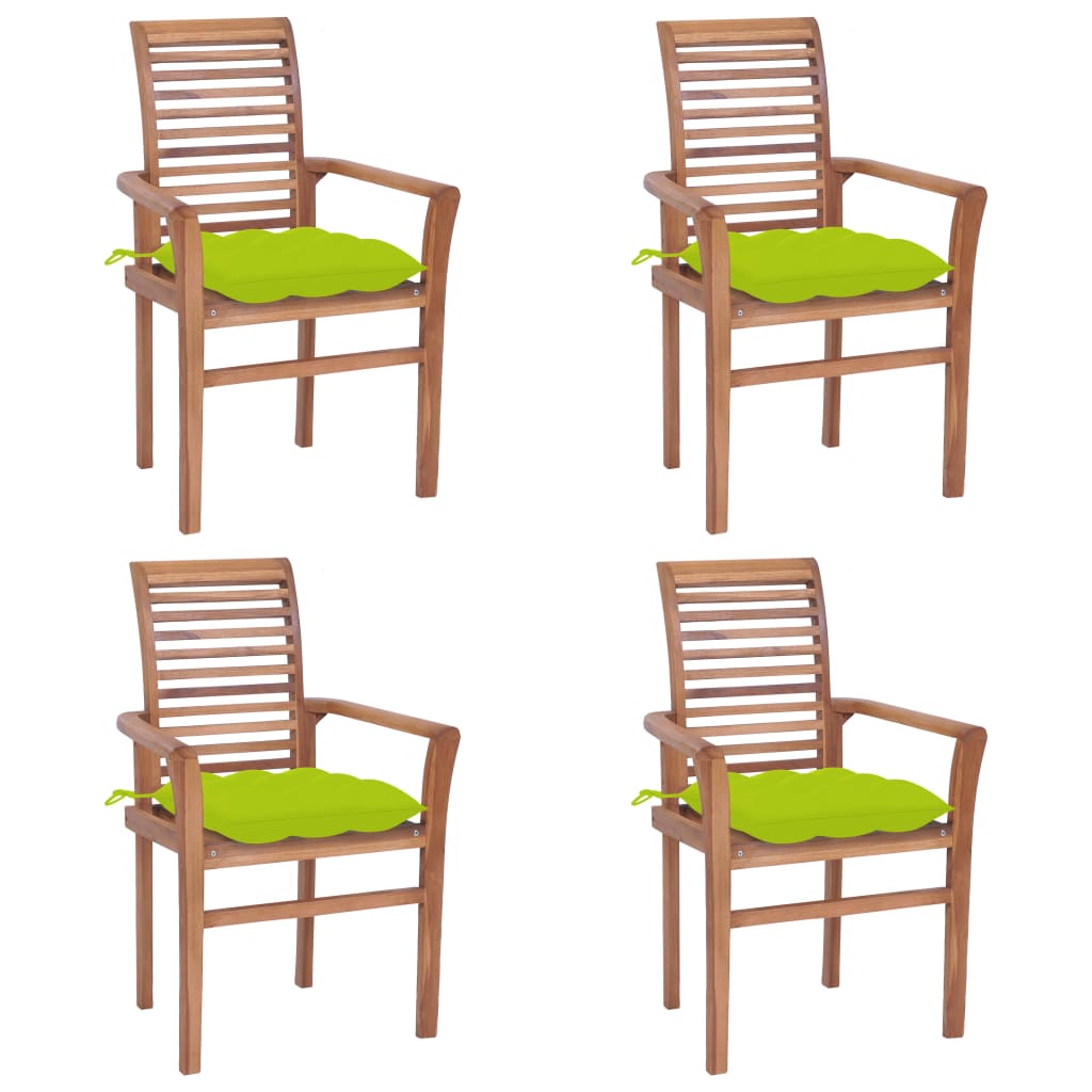 vidaXL Καρέκλες Τραπεζαρίας 4 τεμ. Ξύλο Teak & Φωτ. Πράσινα Μαξιλάρια