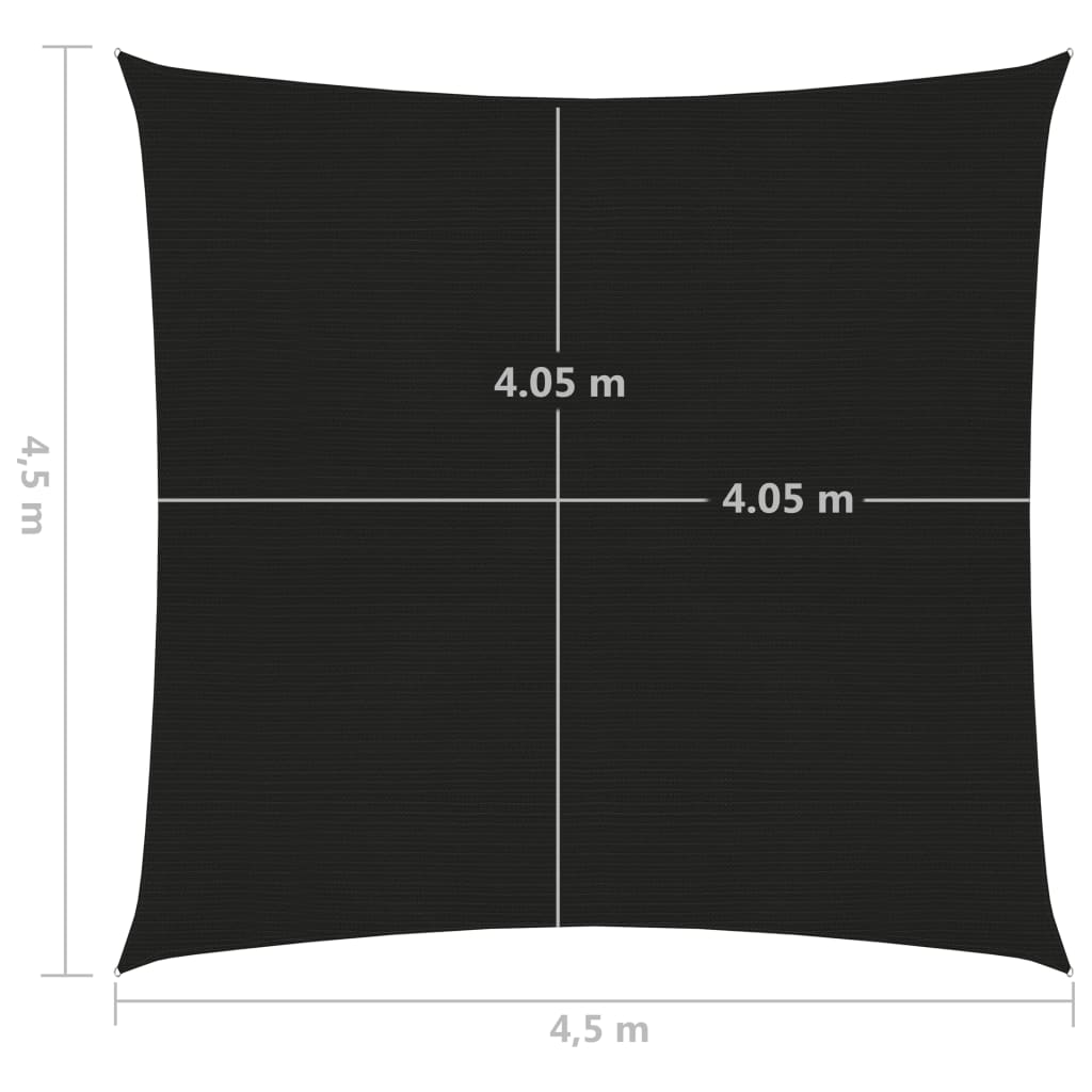vidaXL Πανί Σκίασης Μαύρο 4,5 x 4,5 μ. από HDPE 160 γρ./μ²
