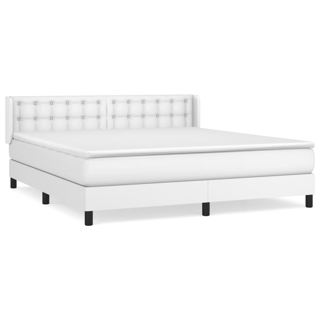 vidaXL Κρεβάτι Boxspring με Στρώμα Λευκό 160x200εκ.από Συνθετικό Δέρμα