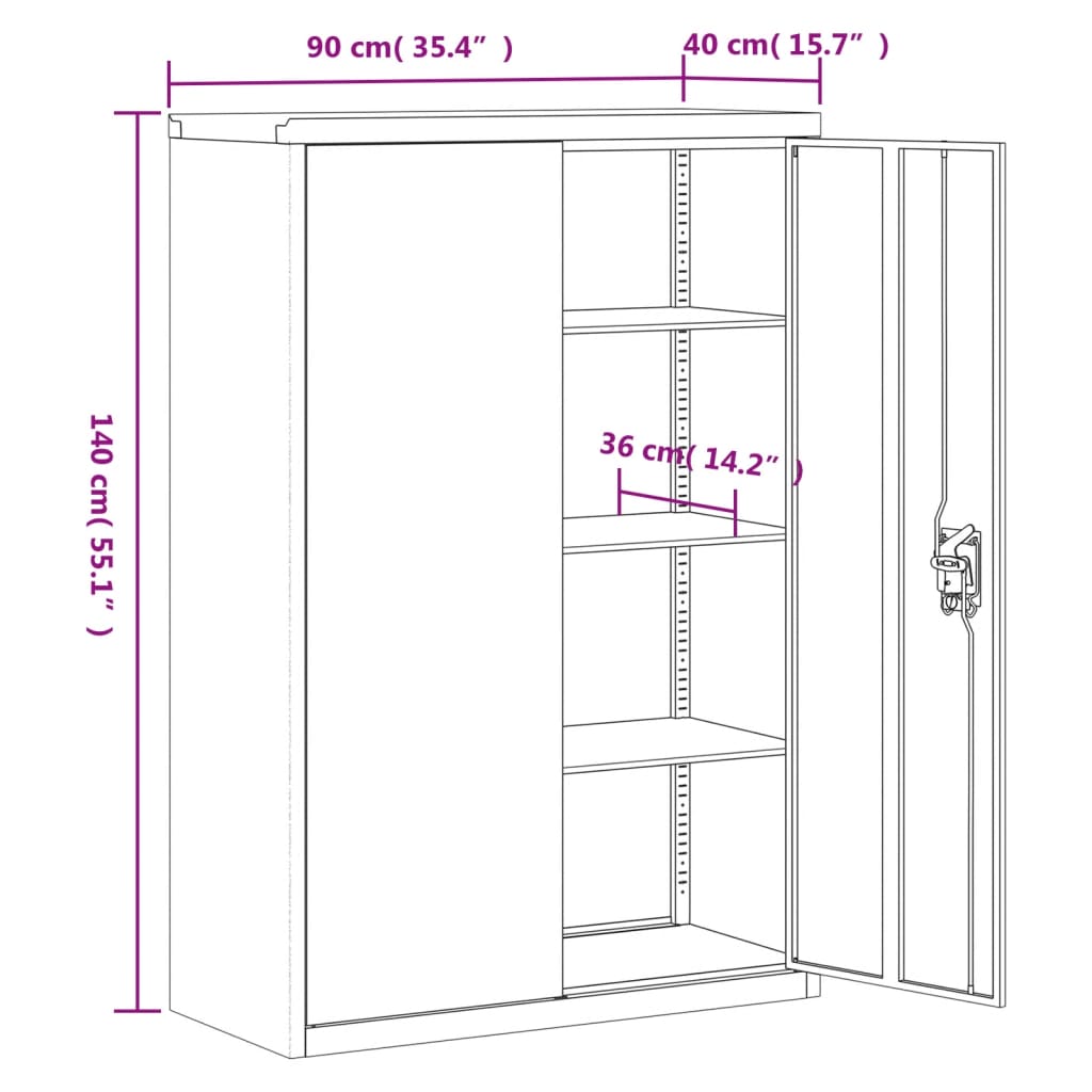 vidaXL Ντουλάπα Γραφείου 90 x 40 x 140 εκ. Γκρι Ατσάλινη