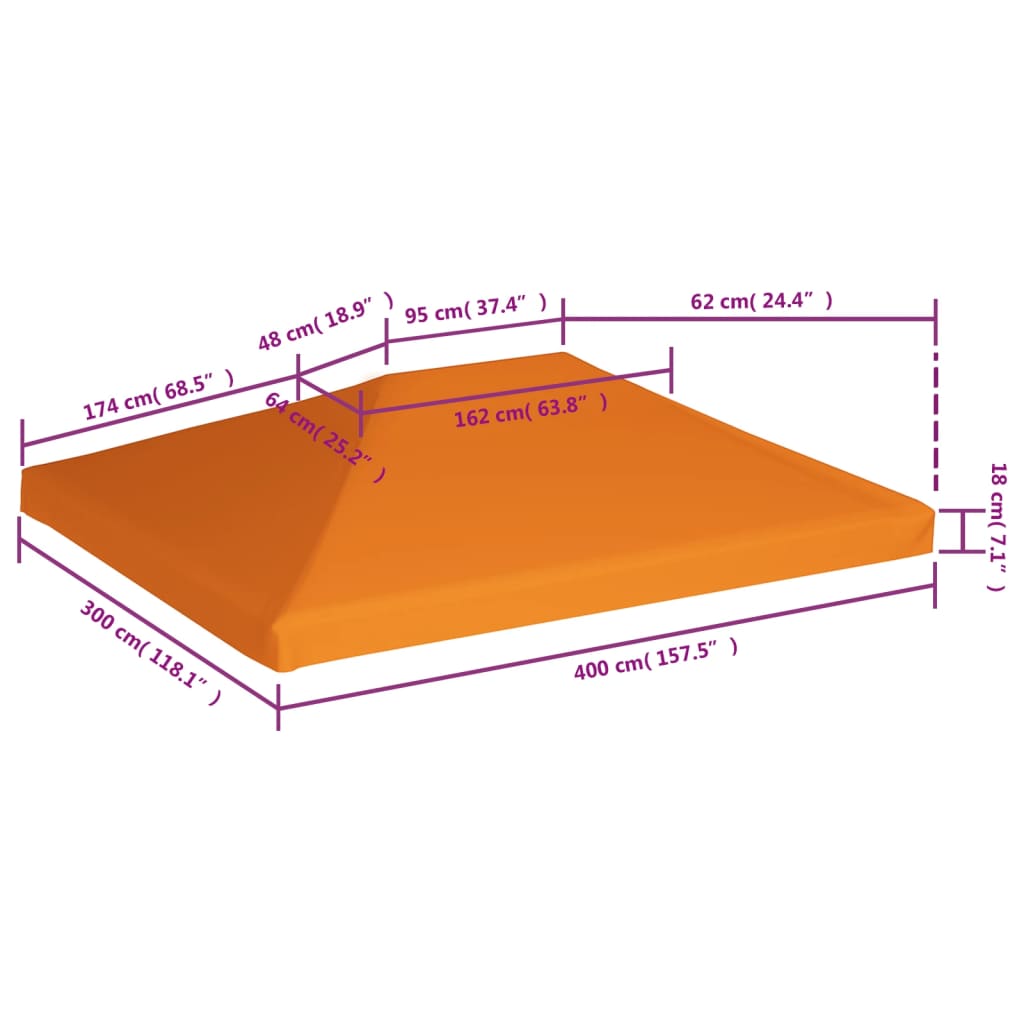 vidaXL Κάλυμμα για Κιόσκι Πορτοκαλί 4 x 3 μ. 310 γρ./μ²