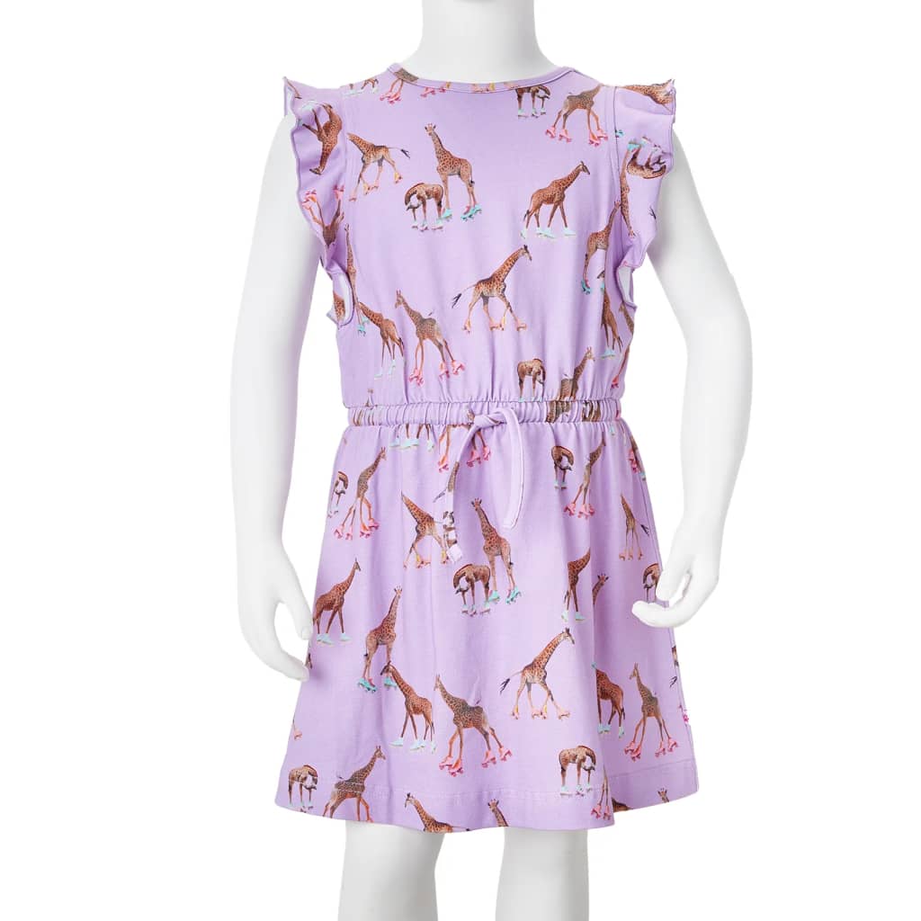 Φόρεμα Παιδικό Βολάν στα Μανίκια & Κορδόνι Σχέδ. Λιλά 92