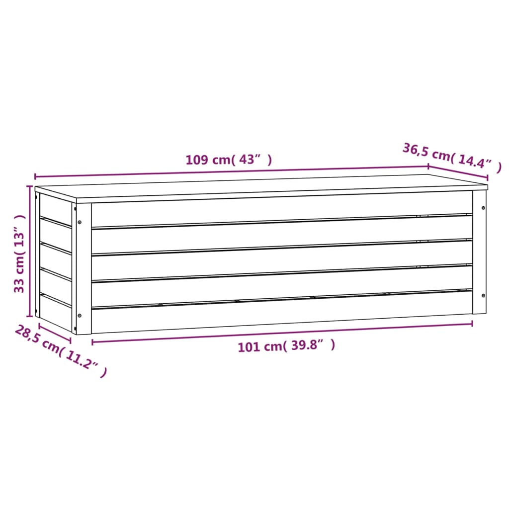 vidaXL Κουτί Αποθήκευσης Μαύρα 109x36,5x33 εκ. Μασίφ Ξύλο Πεύκου
