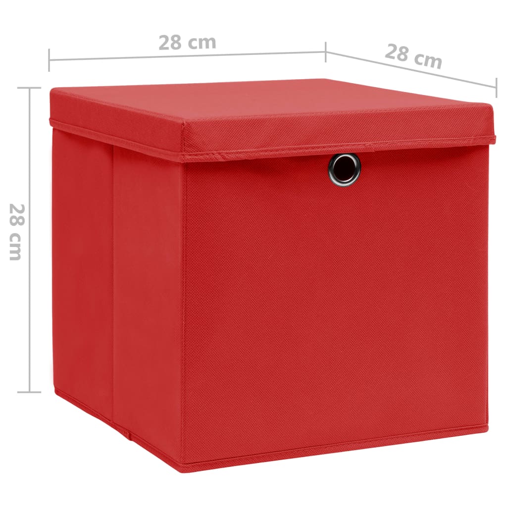 vidaXL Κουτιά Αποθήκευσης με Καπάκια 10 τεμ. Κόκκινα 28 x 28 x 28 εκ.