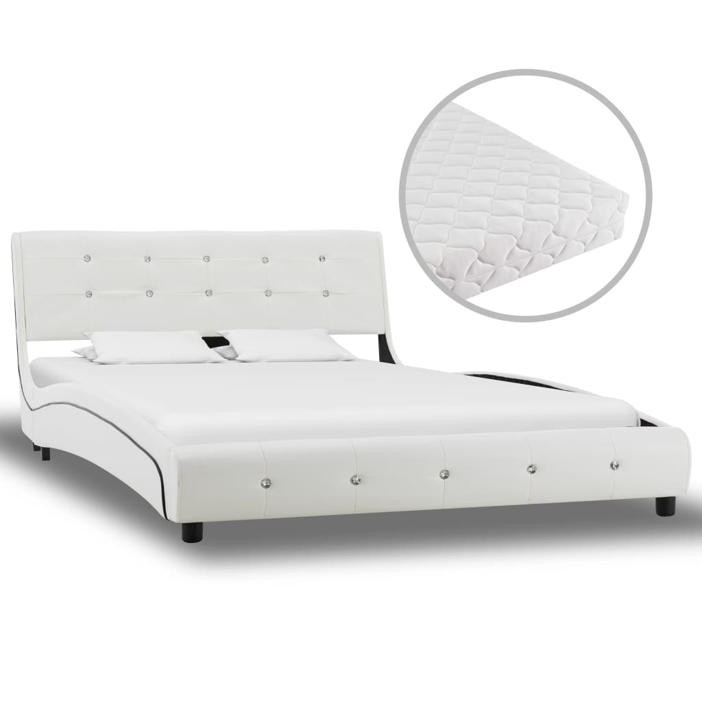 vidaXL Κρεβάτι Λευκό 120 x 200 εκ. από Συνθετικό Δέρμα με Στρώμα