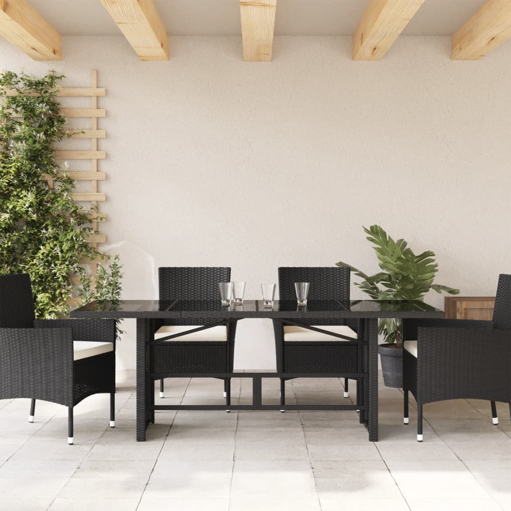 vidaXL Τραπέζι Κήπου με Γυάλινη Επιφάνεια Μαύρο 190x80x74 εκ. Ρατάν