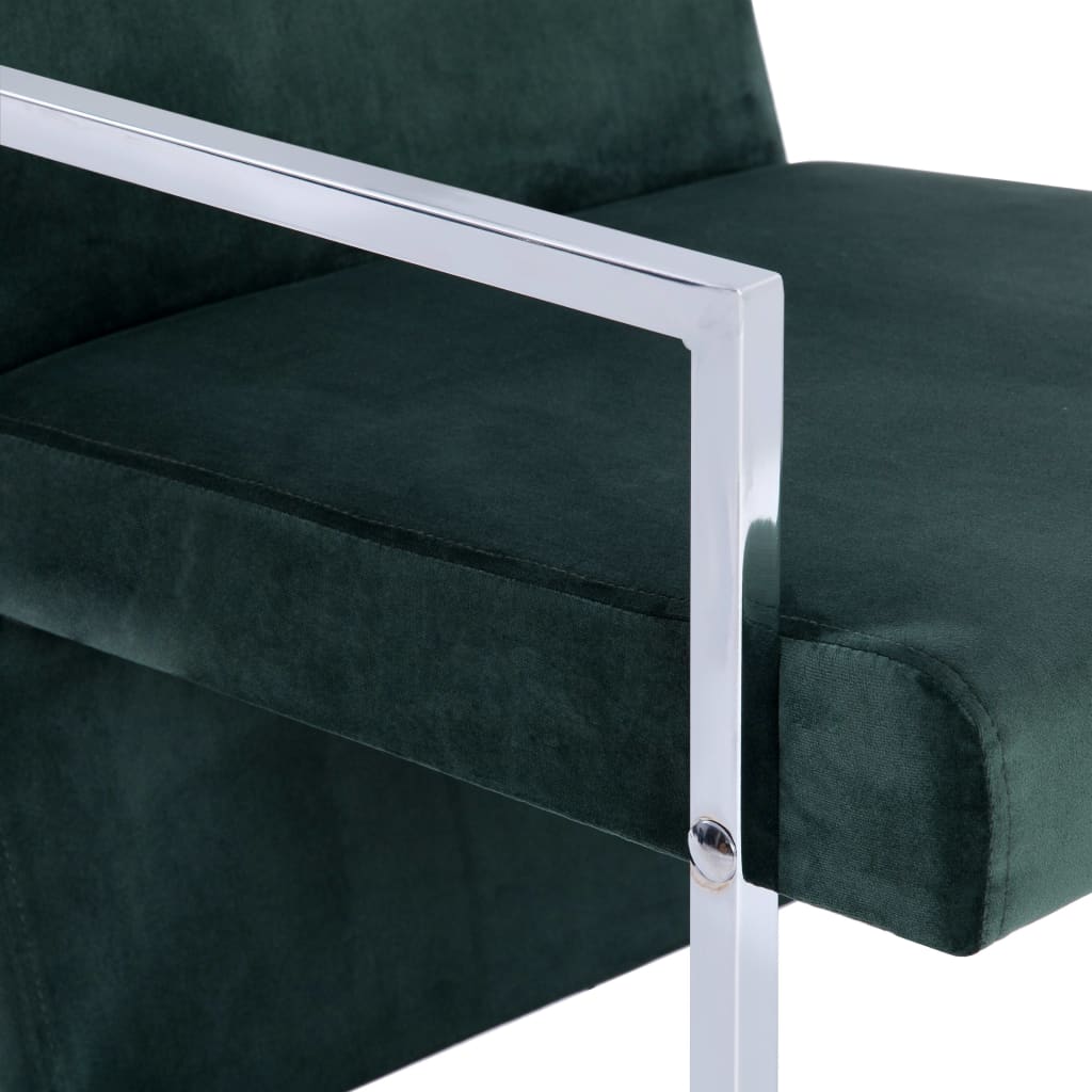 vidaXL Πολυθρόνα Σκούρο Πράσινο Βελούδινη με Πόδια Χρωμίου