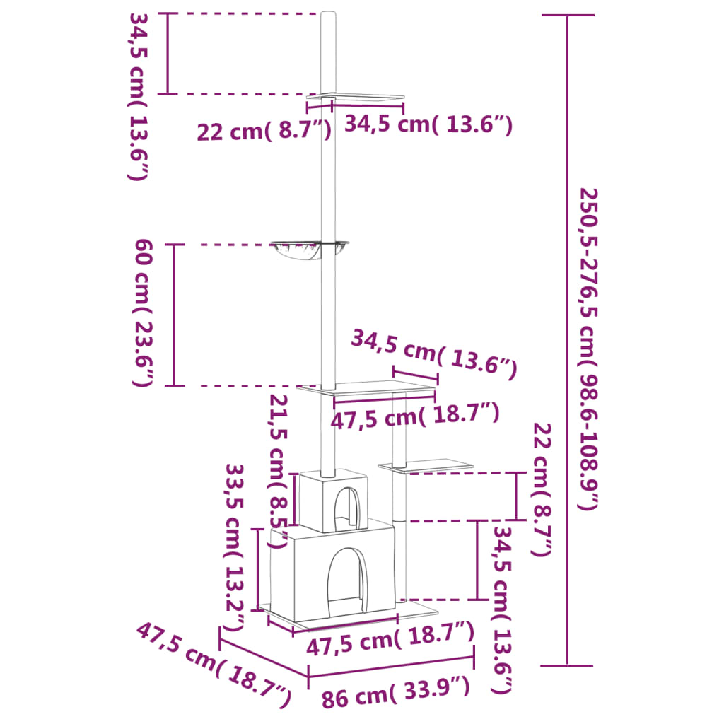 vidaXL Γατόδεντρο Πάτωμα ως Οροφή Ανοιχτό Γκρι 250,5-276,5 εκ.