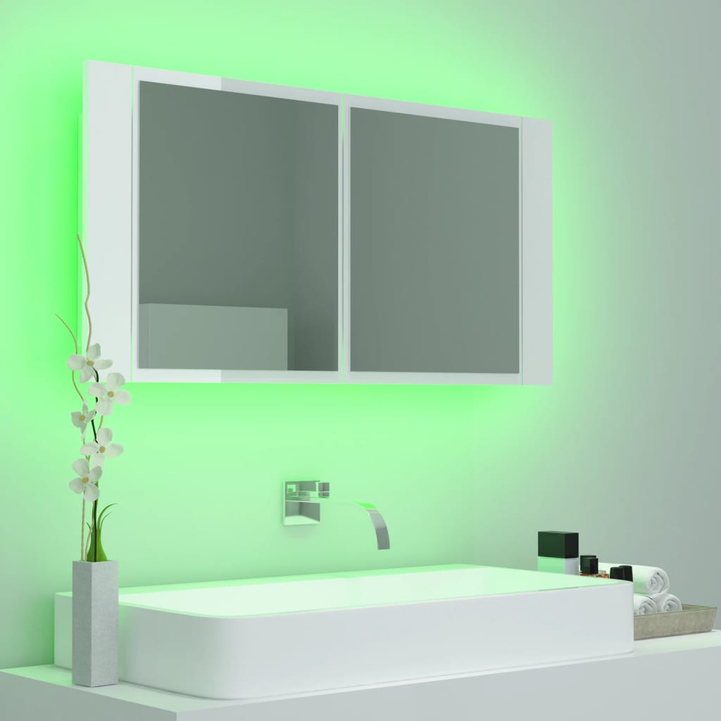 vidaXL Ντουλάπι Μπάνιου με Καθρέφτη & LED Γυαλιστερό Λευκό Ακρυλικός
