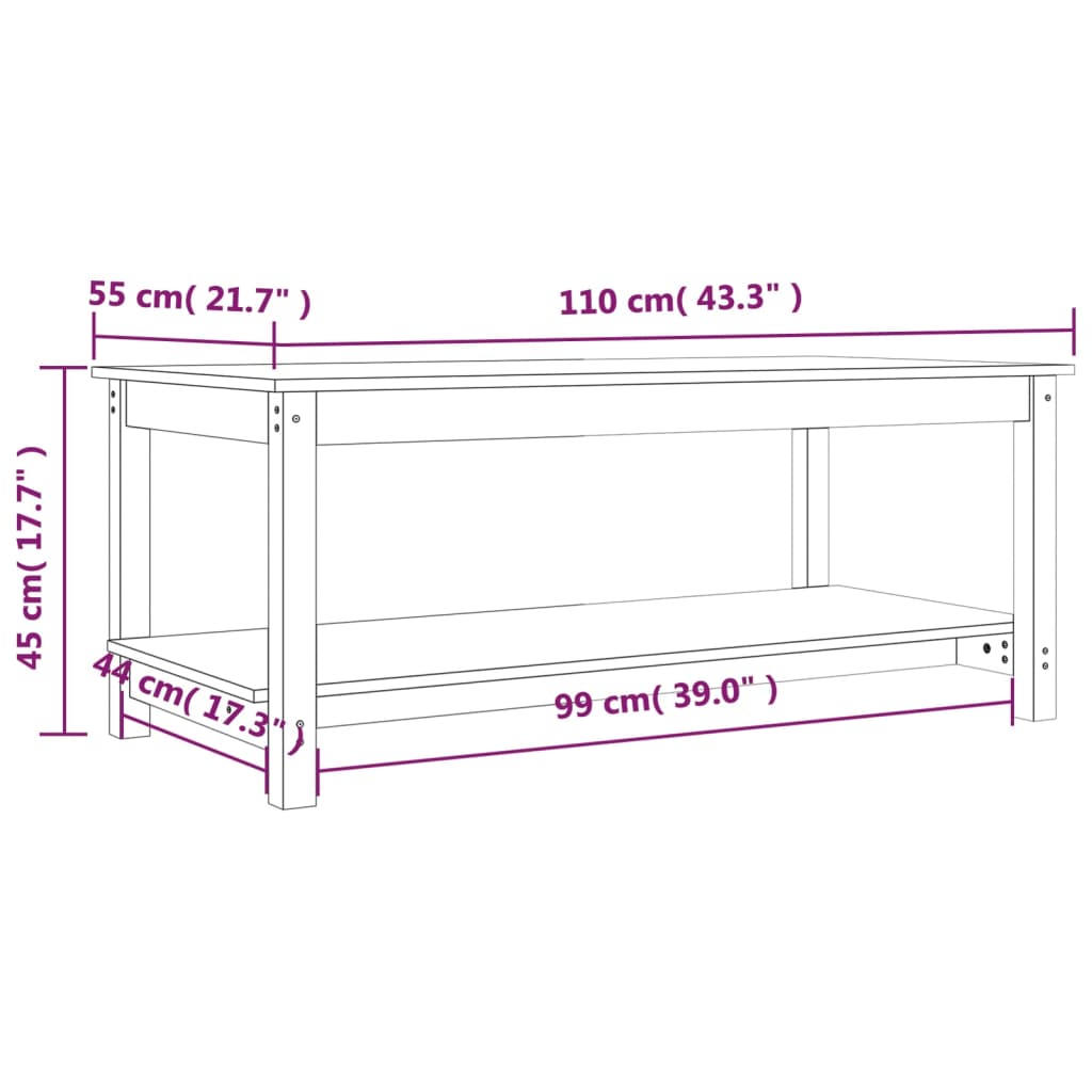 vidaXL Τραπεζάκι Σαλονιού Καφέ Μελί 110x55x45 εκ. Μασίφ Ξύλο Πεύκου