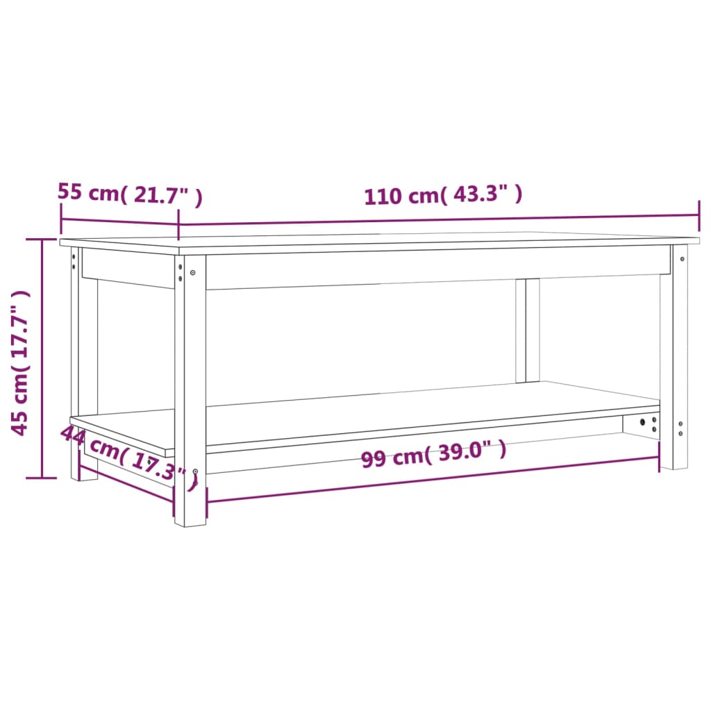 vidaXL Τραπεζάκι Σαλονιού Καφέ Μελί 110x55x45 εκ. Μασίφ Ξύλο Πεύκου