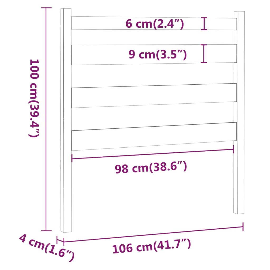 vidaXL Κεφαλάρι Κρεβατιού Γκρι 106 x 4 x 100 εκ. από Μασίφ Ξύλο Πεύκου