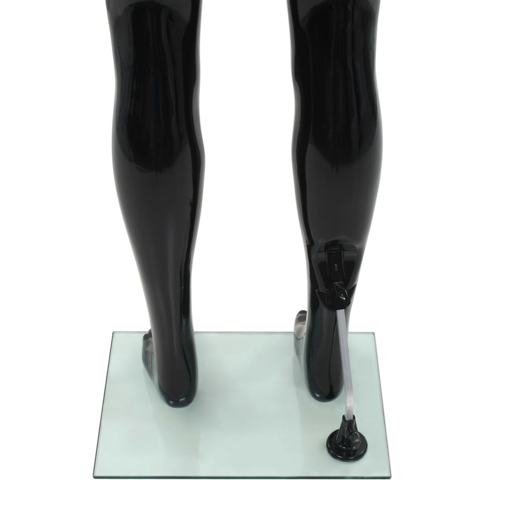 vidaXL Κούκλα Βιτρίνας Ανδρική Γυαλιστ. Μαύρη 185 εκ. με Γυάλινη Βάση