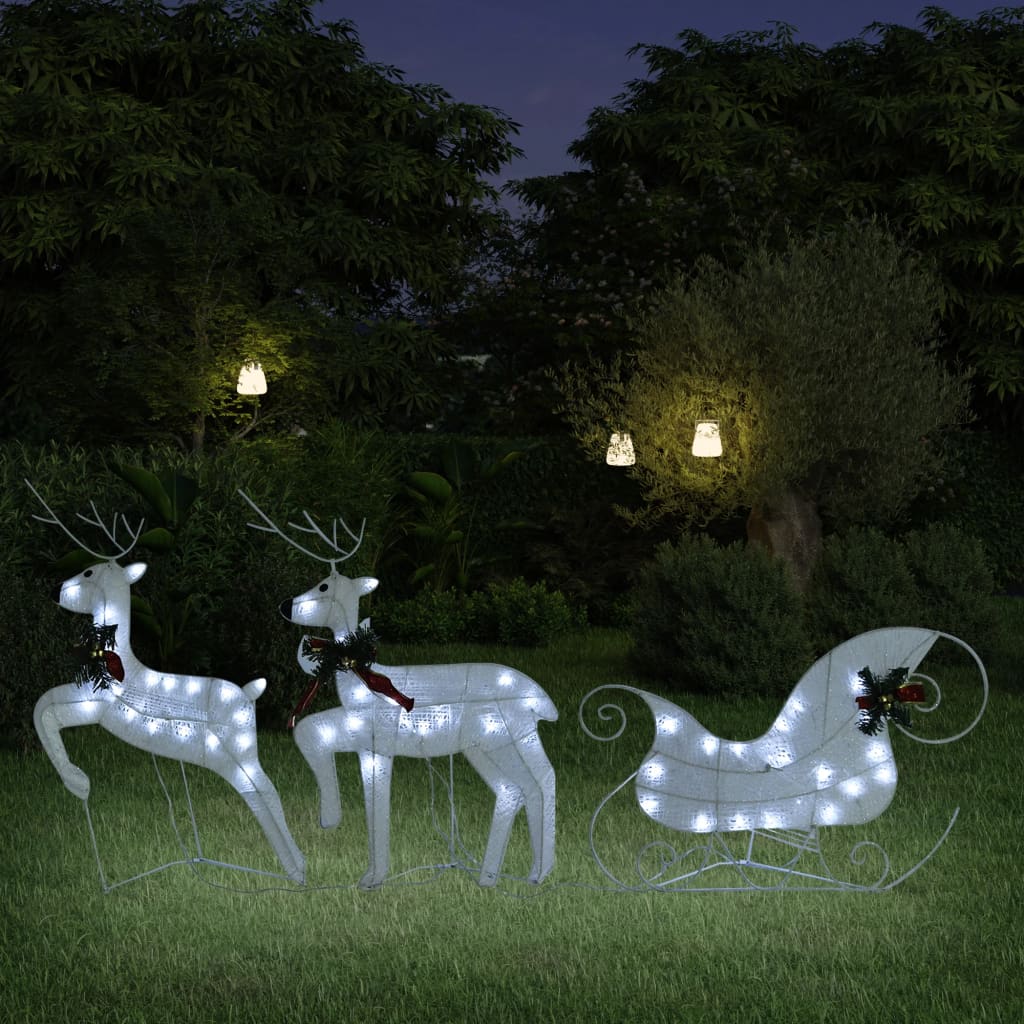 vidaXL Τάρανδοι & Έλκηθρο Χριστουγεννιάτικοι Εξ. Χώρου 60 LED Λευκό