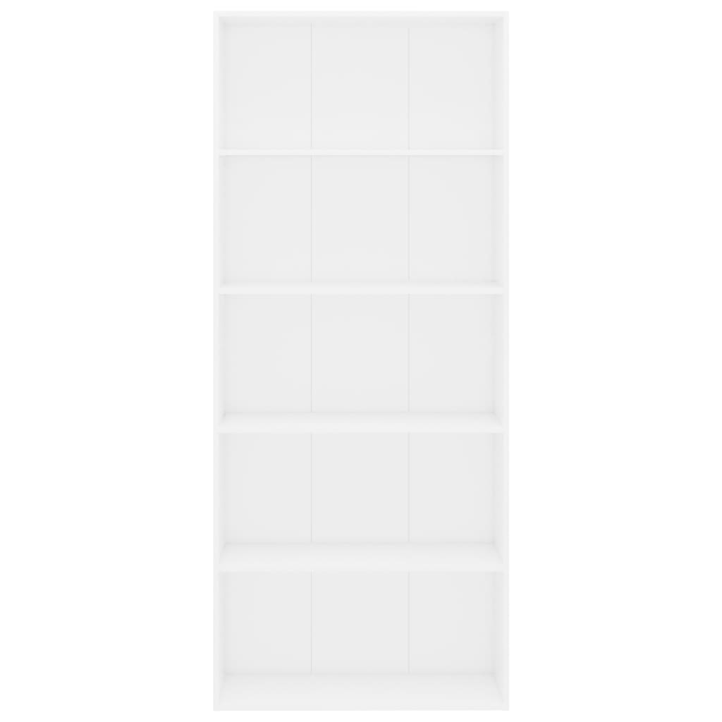 vidaXL Βιβλιοθήκη με 5 Ράφια Λευκή 80 x 30 x 189 εκ. Μοριοσανίδα