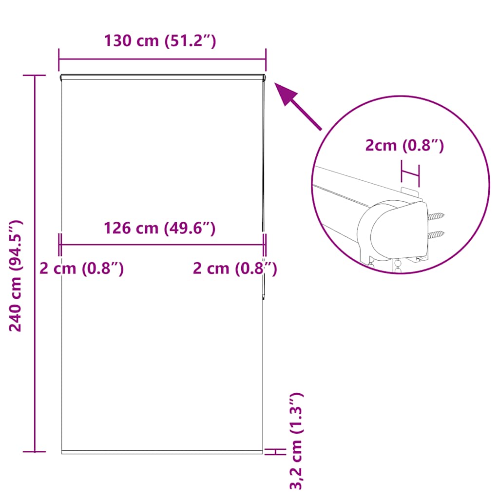 vidaXL Κουρτίνα Μπάνιου Ρολό κασέτα 130x240εκ. Πλάτος υφάσματος 126εκ.