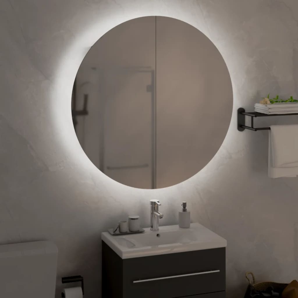 vidaXL Ντουλάπι Μπάνιου με Στρογγυλό Καθρέφτη&LED Λευκό 54x54x17,5 εκ.