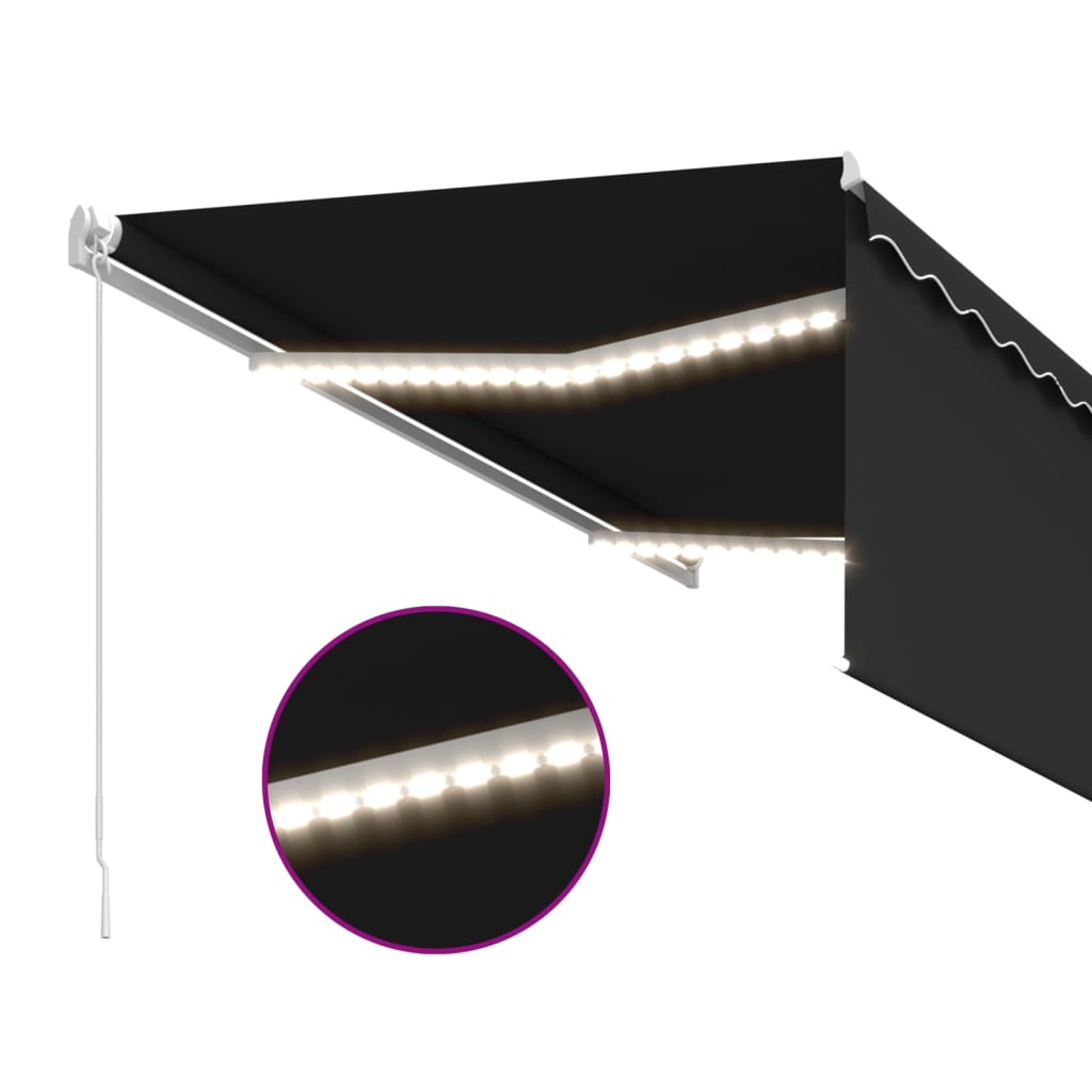 vidaXL Τέντα Συρόμενη Χειροκίνητη με Σκίαστρο & LED Ανθρακί 3 x 2,5 μ.