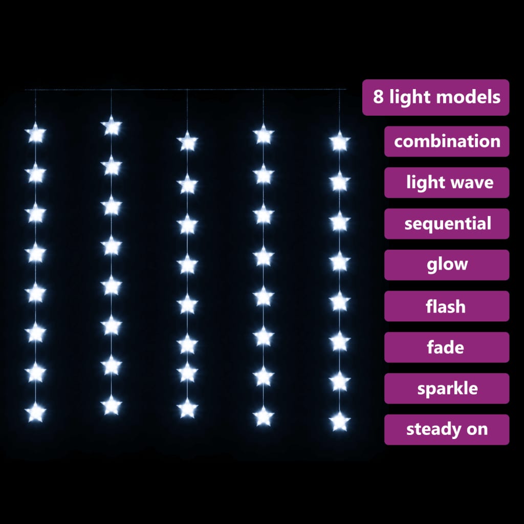 vidaXL Κουρτίνα LED Φωτάκια 200 LED Ψυχρό Λευκό με 8 Λειτουργίες